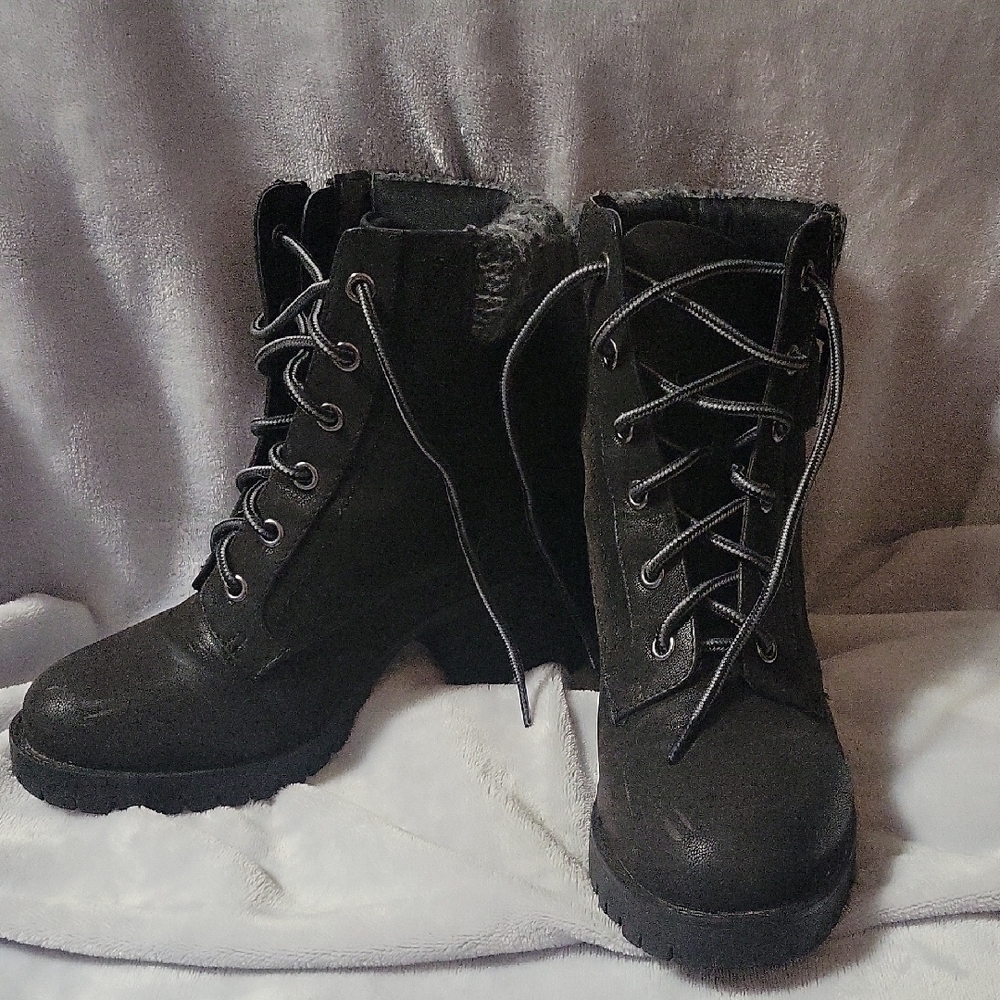 MIA Black Lace Up Boots with Rugged Sole